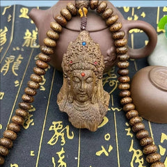 8mm*108 Natural Wood Prayer Beads Necklace KWAN-YIN Buddha Pendant Blessing 07FC0E-D4 - KOEEK