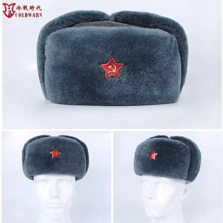 Reproduction Soviet Russia Woolen Velvet Men Winter Hat M69 Red Army Star Grey 07FC0E-D4 - KOEEK