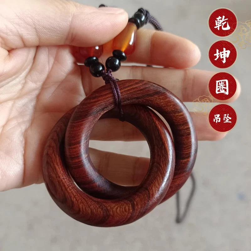 1Pc Chinese Thunderstrike Jujube Wood Qiankun Circle Pendant Taoism Necklace 07FC0E-D4 - KOEEK