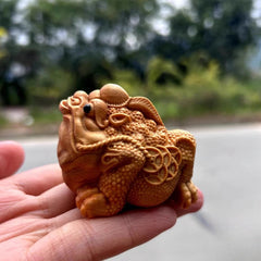 1Pc Cliff Cypress Wood Handmade Carve Golden Toad Fortune Tea Pet Ornament 07FC0E-D4 - KOEEK