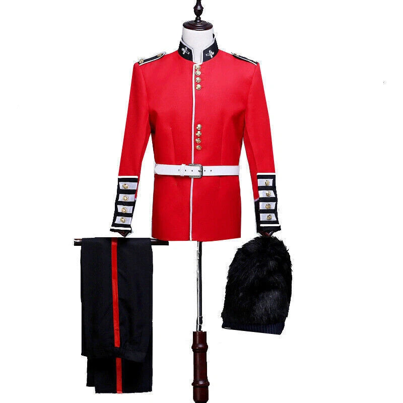 UK Royal Guard Clothing Red Military Uniform Hats Cosplay Men Palace Party Show 07FC0E-D4 - KOEEK