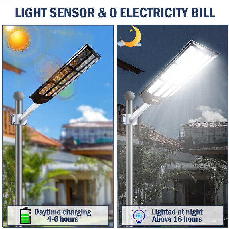 ny utendørs kommersiell 1500W LED Solar Street Light IP67 Dusk-to-Dawn veilampe + stang