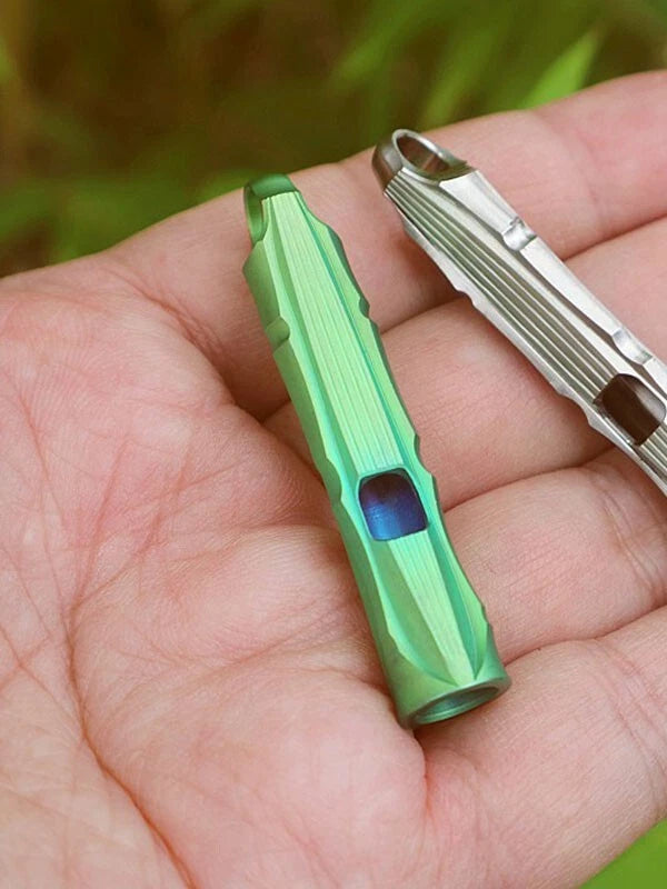EDC Green Titanium Alloy Whistle Keychain Pendant Necklace Outdoor Survival Tool 07FC0E-D4 - KOEEK