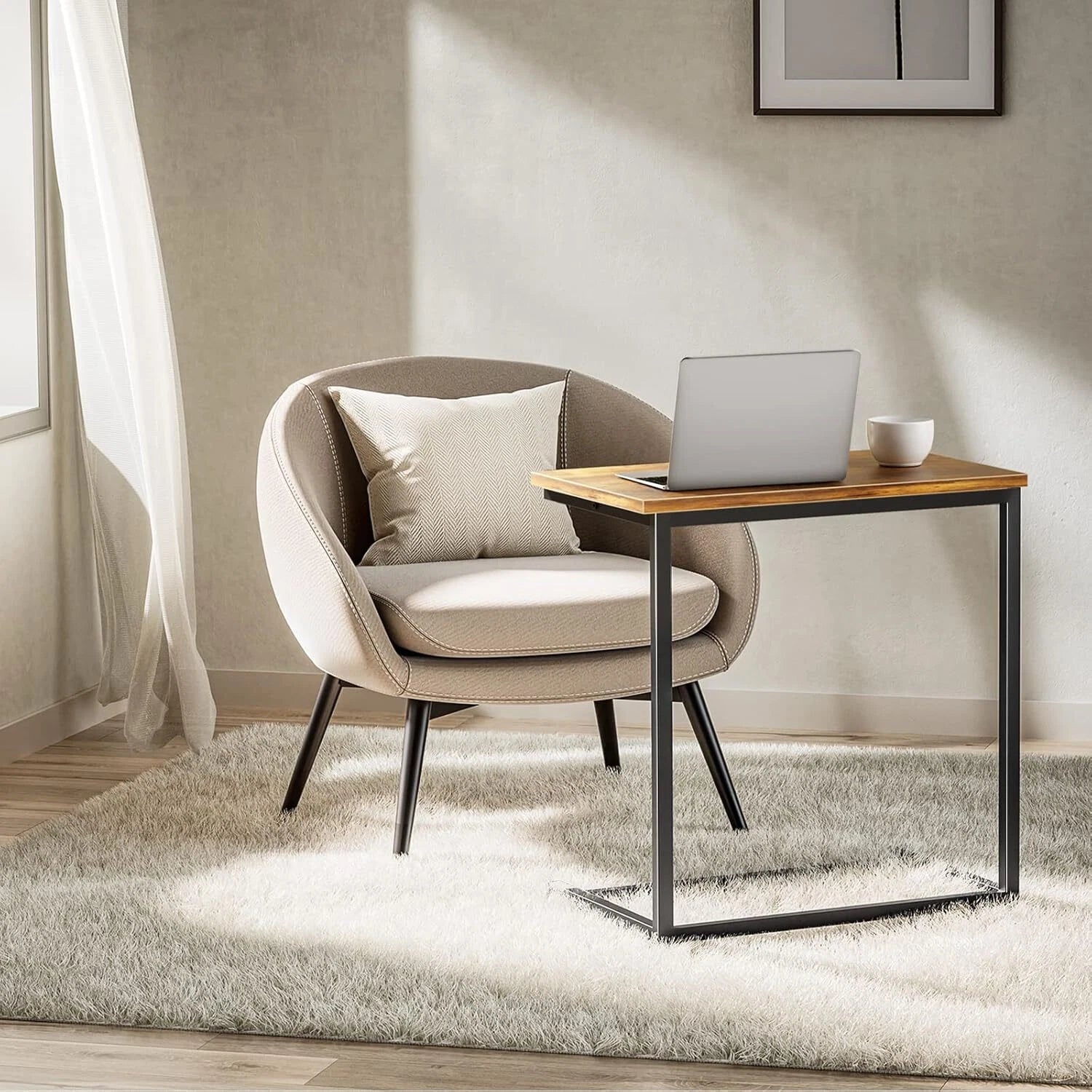 C Shaped End Table 27 inches High, Side Table for Couch Slide Under, C Table 07FC0E-D4 - KOEEK