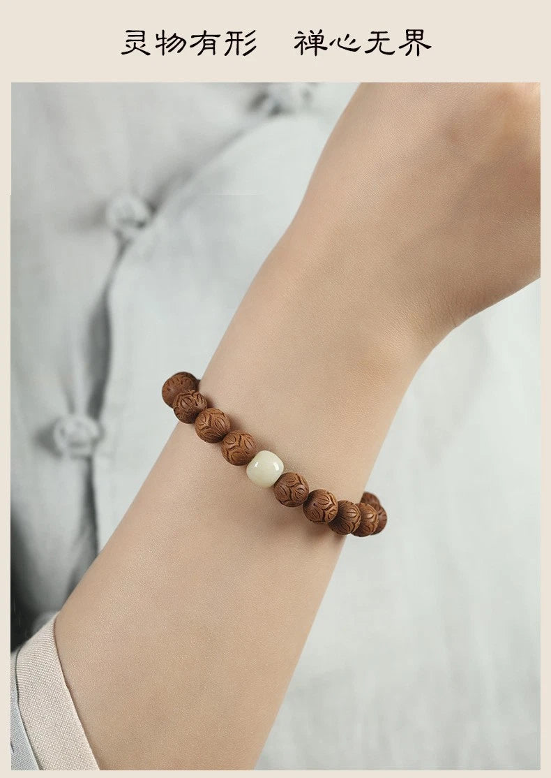 10mm  Lotus Wooden Bracelet Single Strand Artistic Men Women Accessory 07FC0E-D4 - KOEEK