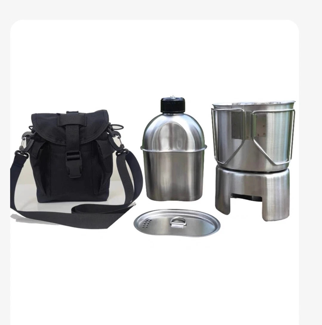 US Military Canteen Wire Handle Cup Stove Outdoor Camping Mess Kit 4 Piece Set 07FC0E-D4 - KOEEK