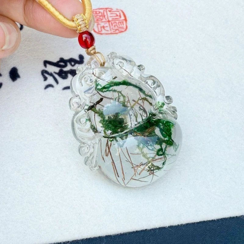 Green Resin Gourd Pendant Ice Style Carved Jewelry with Cord 07FC0E-D4 - KOEEK