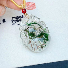 Green Resin Gourd Pendant Ice Style Carved Jewelry with Cord 07FC0E-D4 - KOEEK
