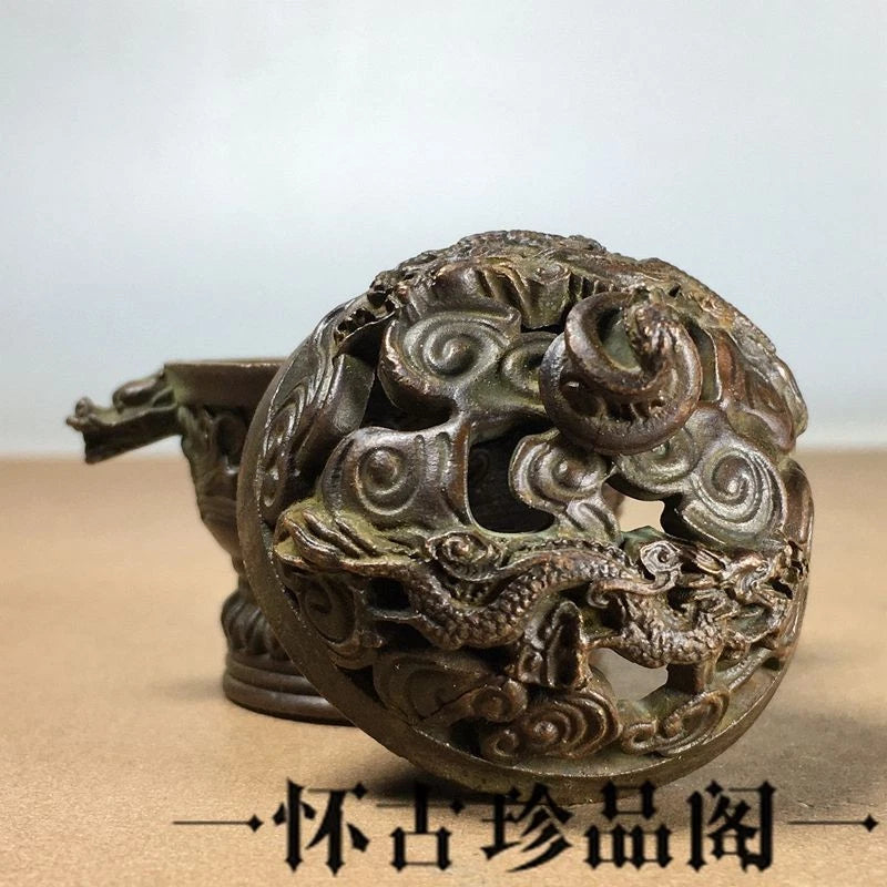 Chinese Double Dragon Incense Burner With Lid Tea Ceremony Home Decor 07FC0E-D4 - KOEEK