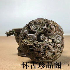 Chinese Double Dragon Incense Burner With Lid Tea Ceremony Home Decor 07FC0E-D4 - KOEEK