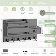 Wall-mounted key rack, wooden mail and key storage rack 07FC0E-D4 - KOEEK
