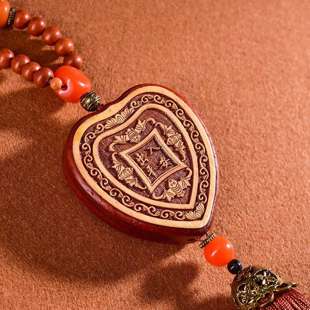 Boxwood Carved Tathagata Buddha Car Hanging Ornament Woodcraft Pendant 07FC0E-D4 - KOEEK