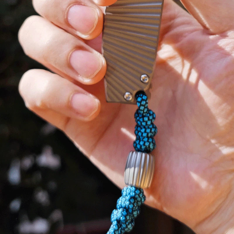 Titanium Alloy Pumpkin Knife Lanyard Bead Parachute Pendant EDC DIY Keychain 07FC0E-D4 - KOEEK