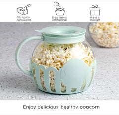 Microwave Popcorn Maker with Glass, 3-in-1 Lid, Melted Butter,3-Quart,Aqua Green 07FC0E-D4 - KOEEK