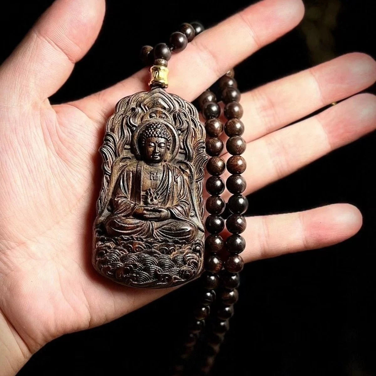 Nha Trang Agarwood Dainichi Pendant Necklace Guardian Deity Sweater Chain 07FC0E-D4 - KOEEK