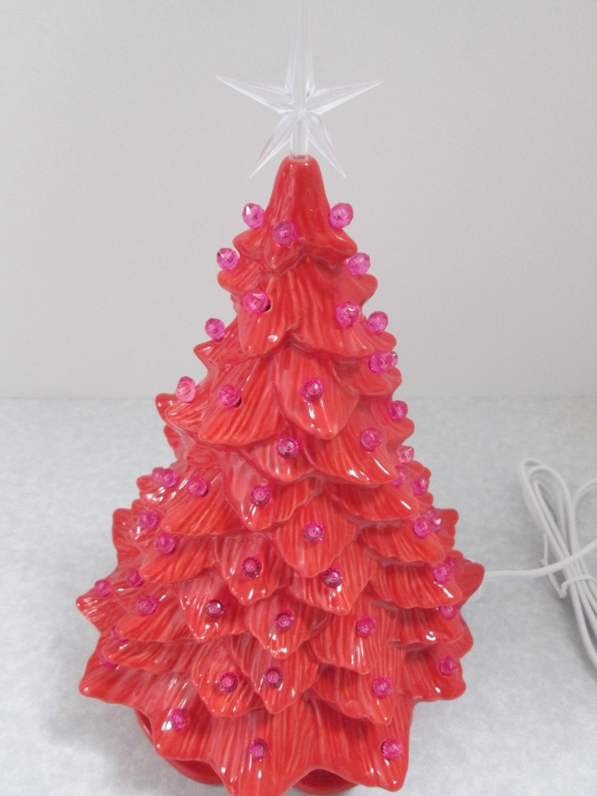 "Red Glazed  Ceramic Christmas Tree"  ly Made/ Extra Lights 07FC0E-D4 - KOEEK