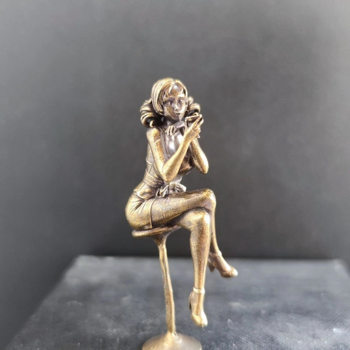 64mm Brass Bar Chair Girl Statue Hot Beauty Model Artwork Collection Toy Decor 07FC0E-D4 - KOEEK