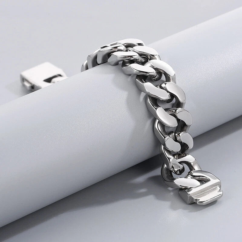 20mm Heavy Polished Silver Stainless Steel Curb Cuban Mens Chain Bracelet Gift 07FC0E-D4 - KOEEK