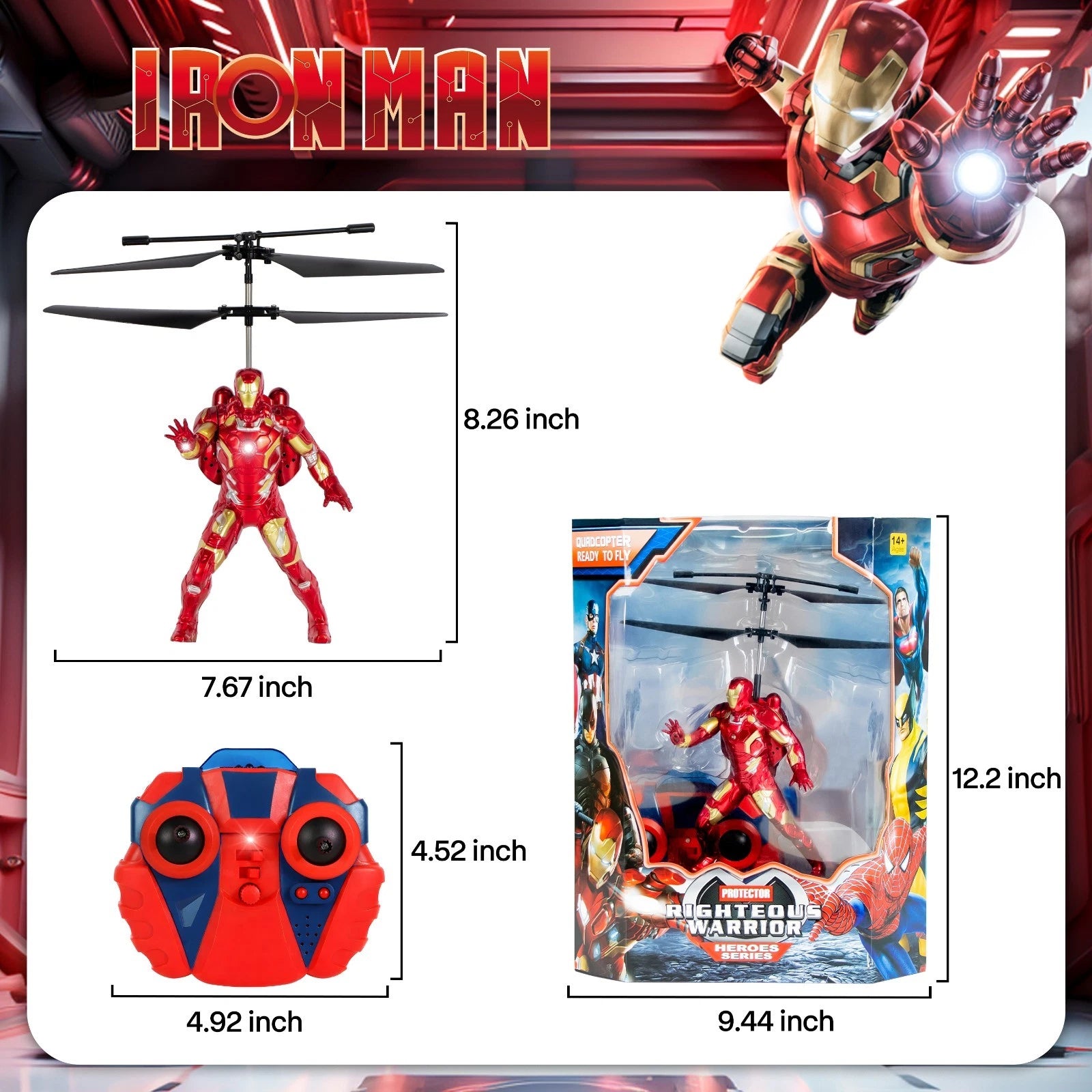 Marvel Avengers Iron Man RC Helicopter with LED Lights and Gyro Stabilizer MARVEL - KOEEK