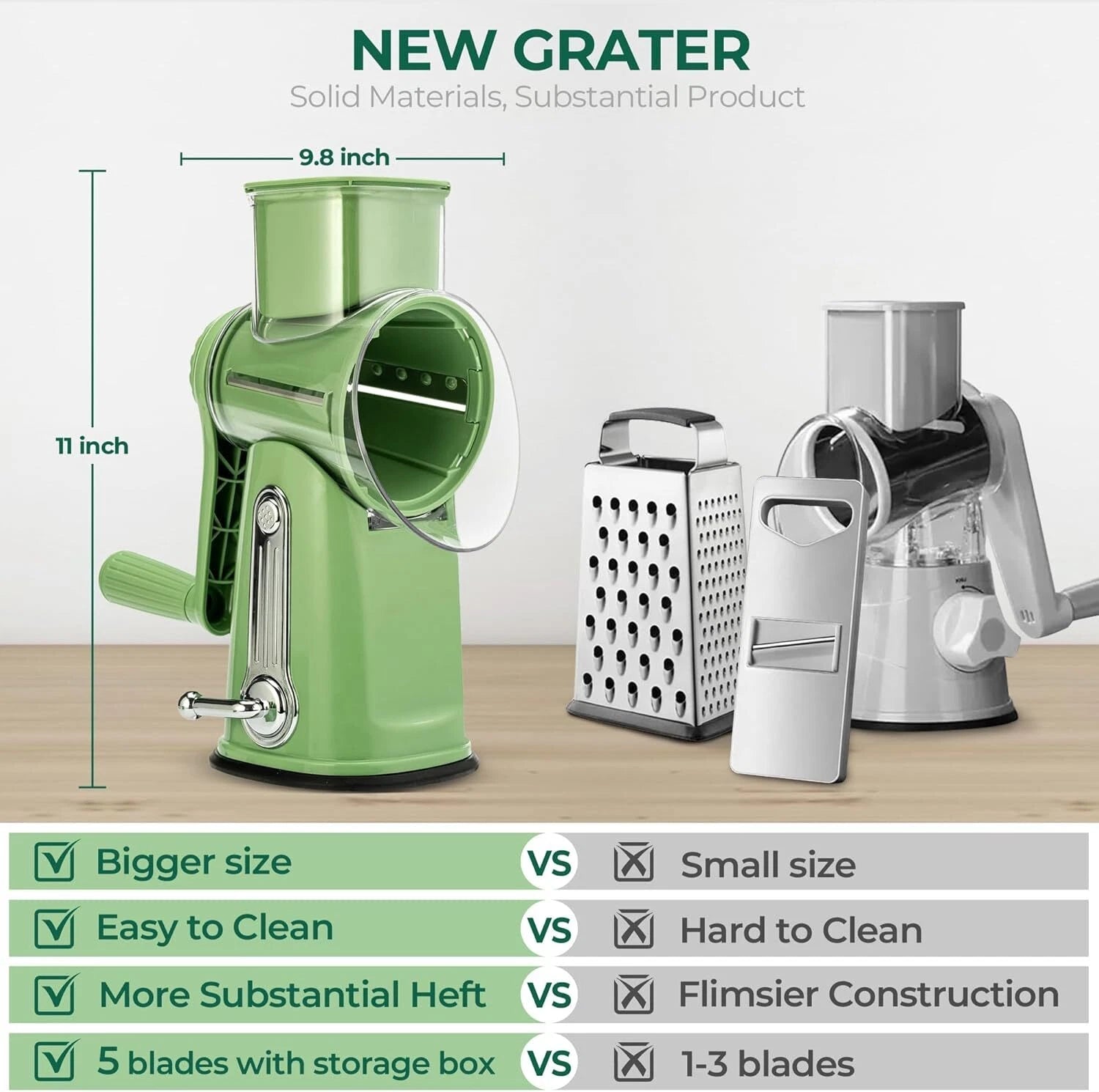 Rotary Cheese Grater with Handle -Vegetable Shredder with 5 Well-designed Blades 07FC0E-D4 - KOEEK