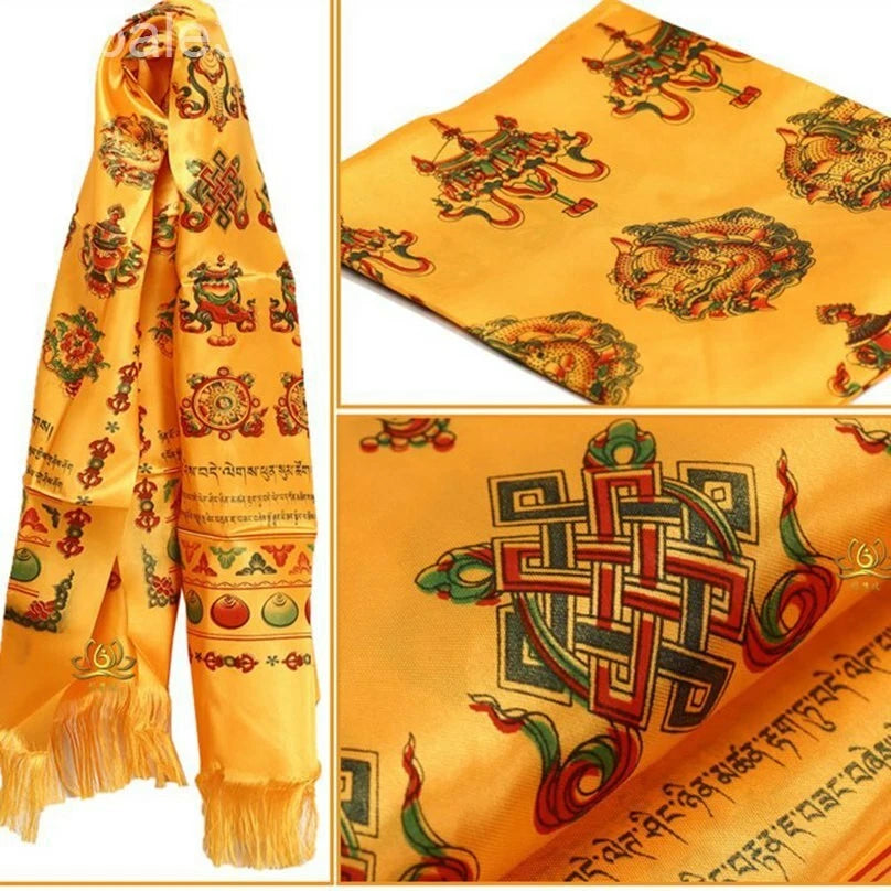 5pcs 240cm 94" Tibetan Traditional Khata Eight Auspicious Symbol Good Luck Scarf 07FC0E-D4 - KOEEK