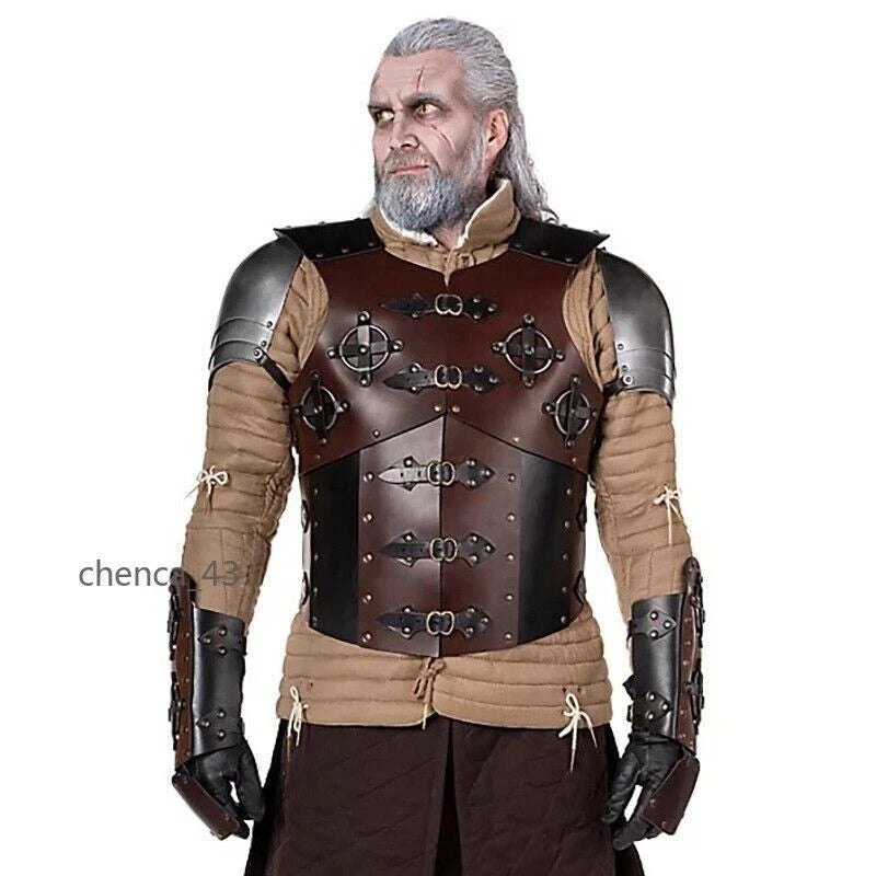 Medieval Adjust Leather Armor Vest Cosplay Hatless War Jacket Riveted Fasteners 07FC0E-D4 - KOEEK