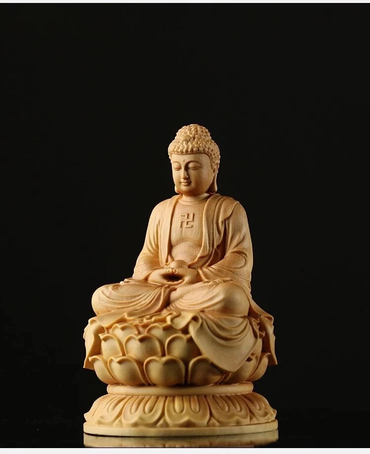 9cm Japan Buddha Statue Shakyamuni Wood Sculpture Buddha Dharma Solid Buddhism 07FC0E-D4 - KOEEK