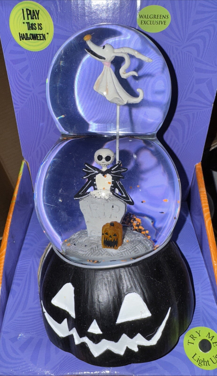 Nightmare Before Christmas Snow Globe Jack & Zero Stack  Light Up Music 07FC0E-D4 - KOEEK
