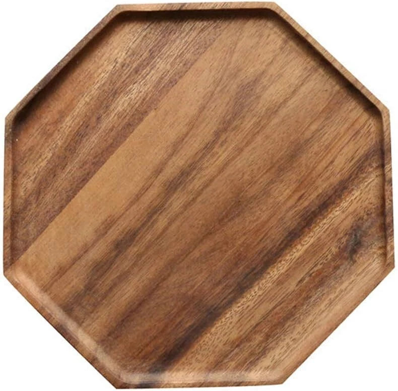 Set of 2 Acacia Wooden Trays Serving Platters Round Square Veggie Serving Tray 07FC0E-D4 - KOEEK
