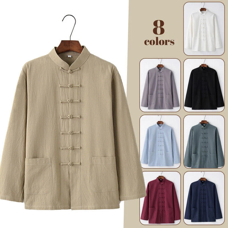 Men's Chinese Tang Coat Kung Fu Tai Chi Jacket Cotton Blends Traditional Uniform 07FC0E-D4 - KOEEK