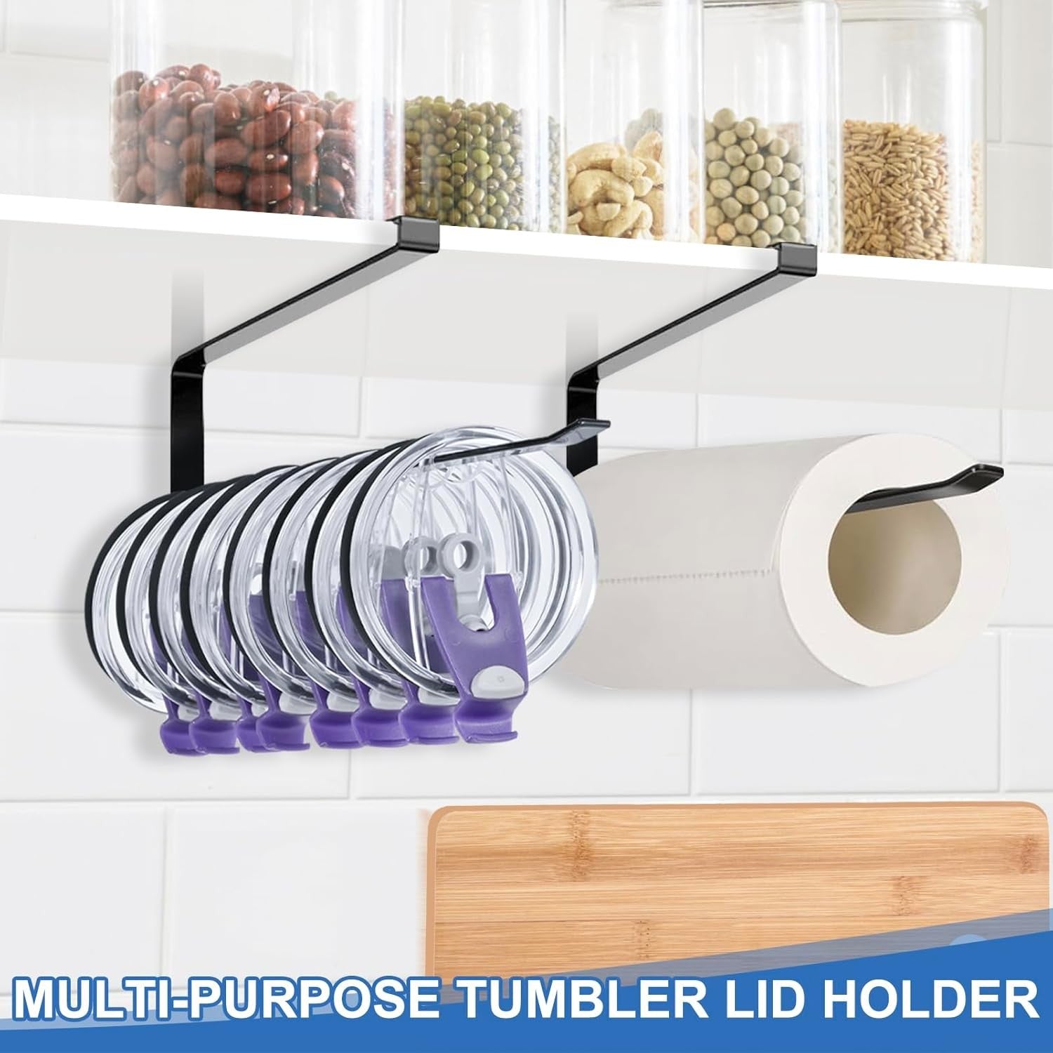 new 2 Pack Tumbler Lid Organizer, Premium Storage Hook Up to 20 Black