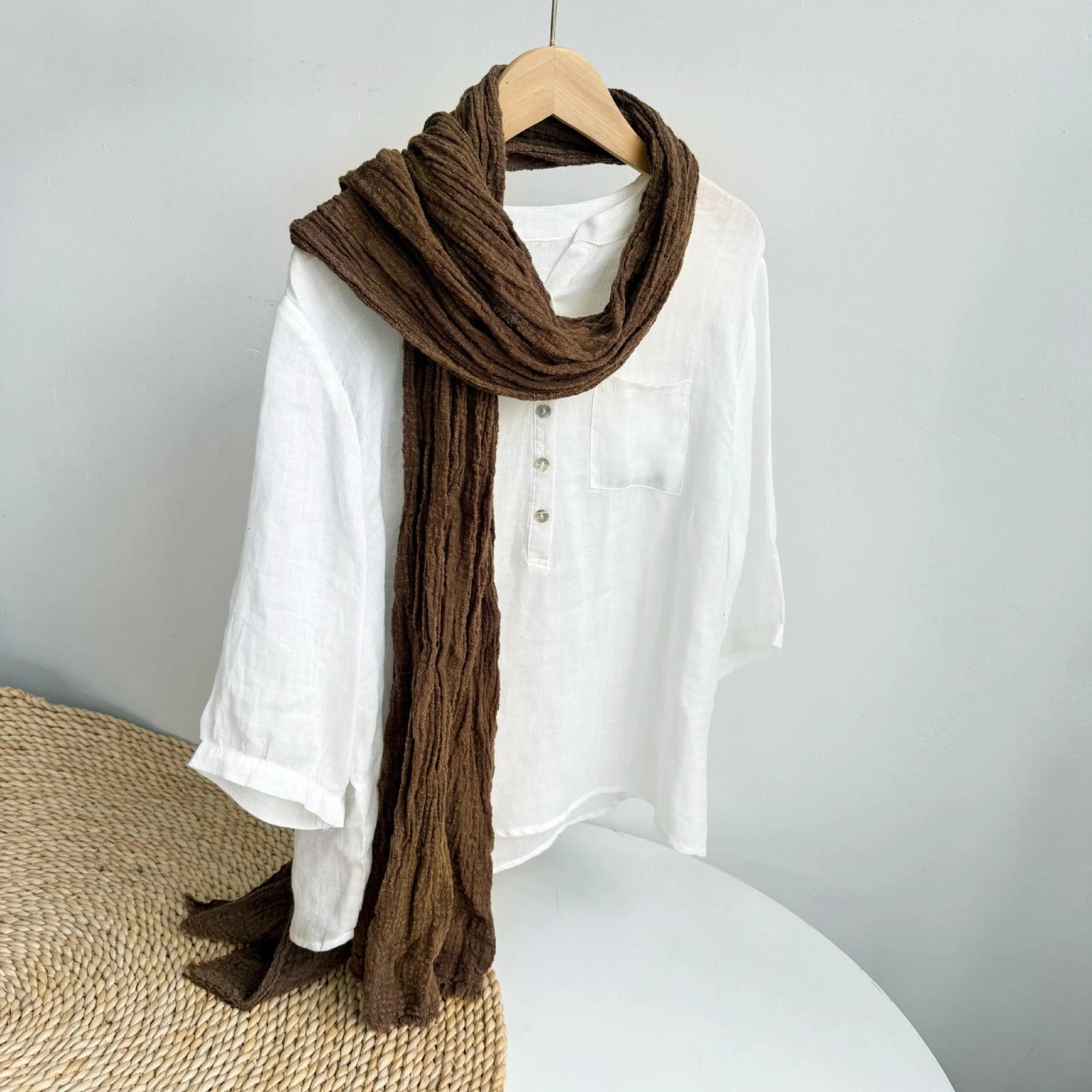 Unisex Cotton Wrinkled Scarf Solid Color Autumn Neckerchief Shawl Wrap Bandana 07FC0E-D4 - KOEEK