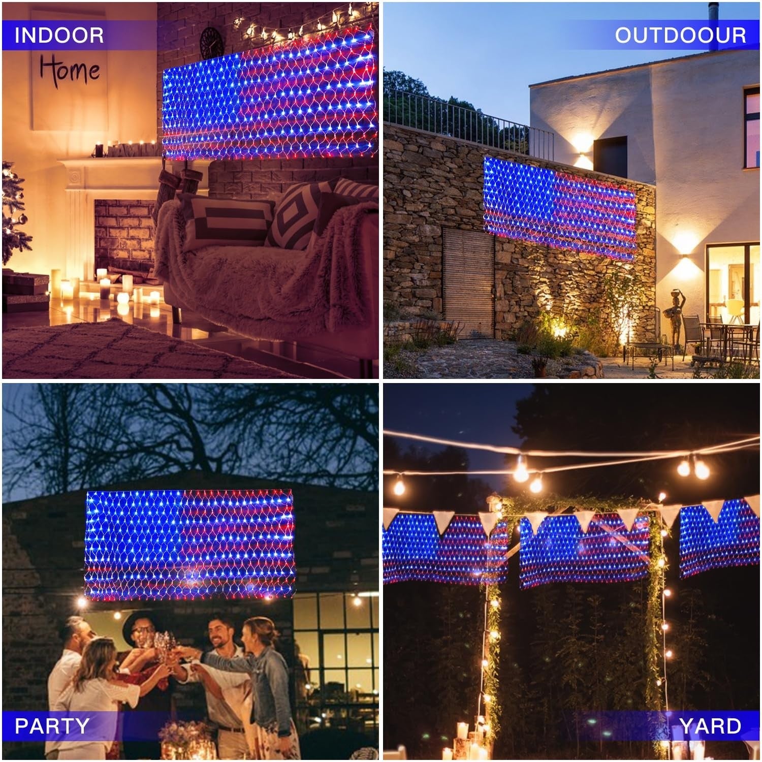 () American Flag Lights, 420 LED USA Flag Net Lights, Outdoor Waterproof 07FC0E-D4 - KOEEK