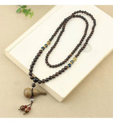 Green Sandalwood Gourd Pendant Necklace Unisex Wooden Bead Sweater Chain Vintage 07FC0E-D4 - KOEEK