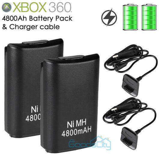 ny 4800mAh oppladbar batteripakke for Xbox 360 USB-kontroller og ladekabel