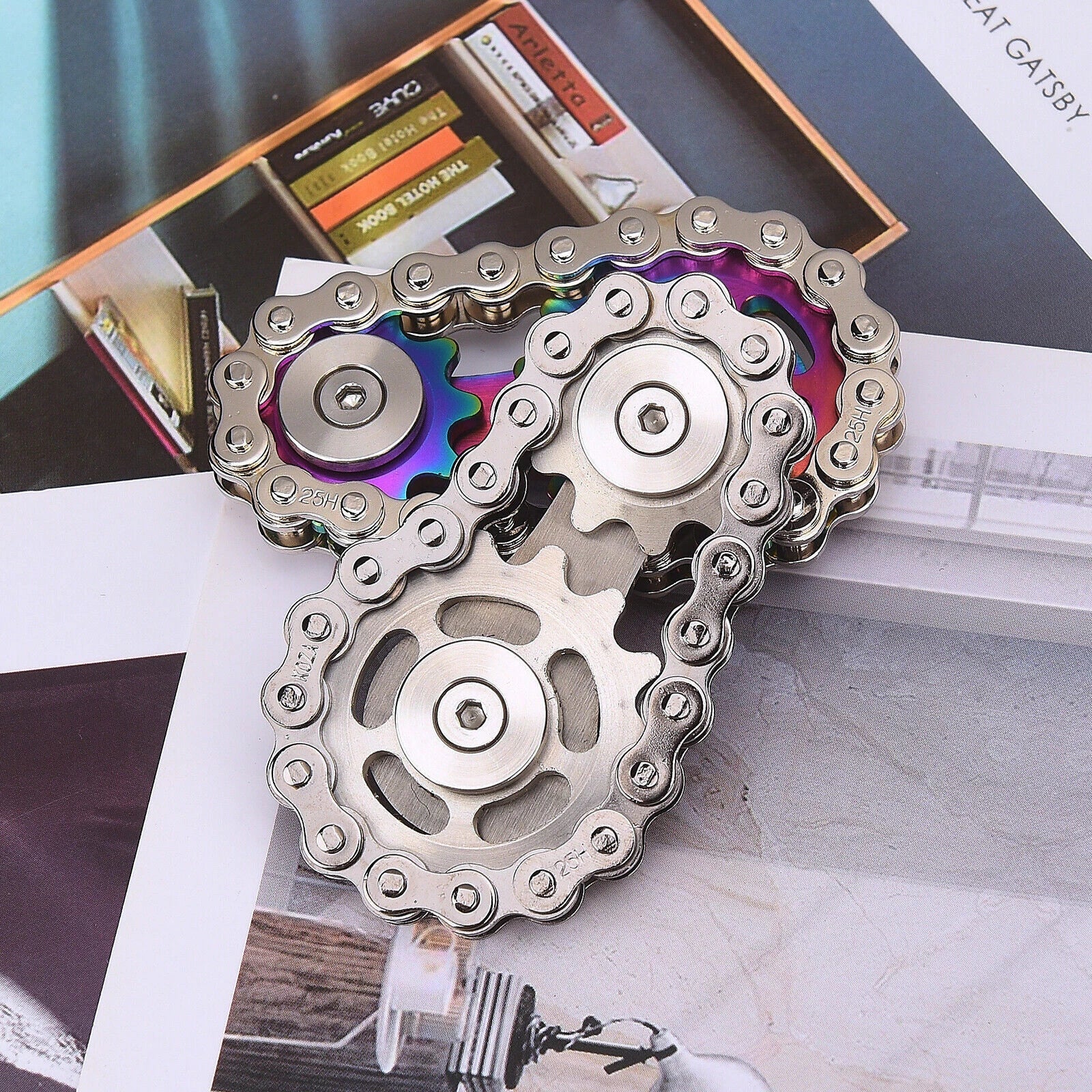 Bike Chain Gear Fidget Spinner Gyro Stainless Steel Sprocket Decompress EDC Toys 07FC0E-D4 - KOEEK