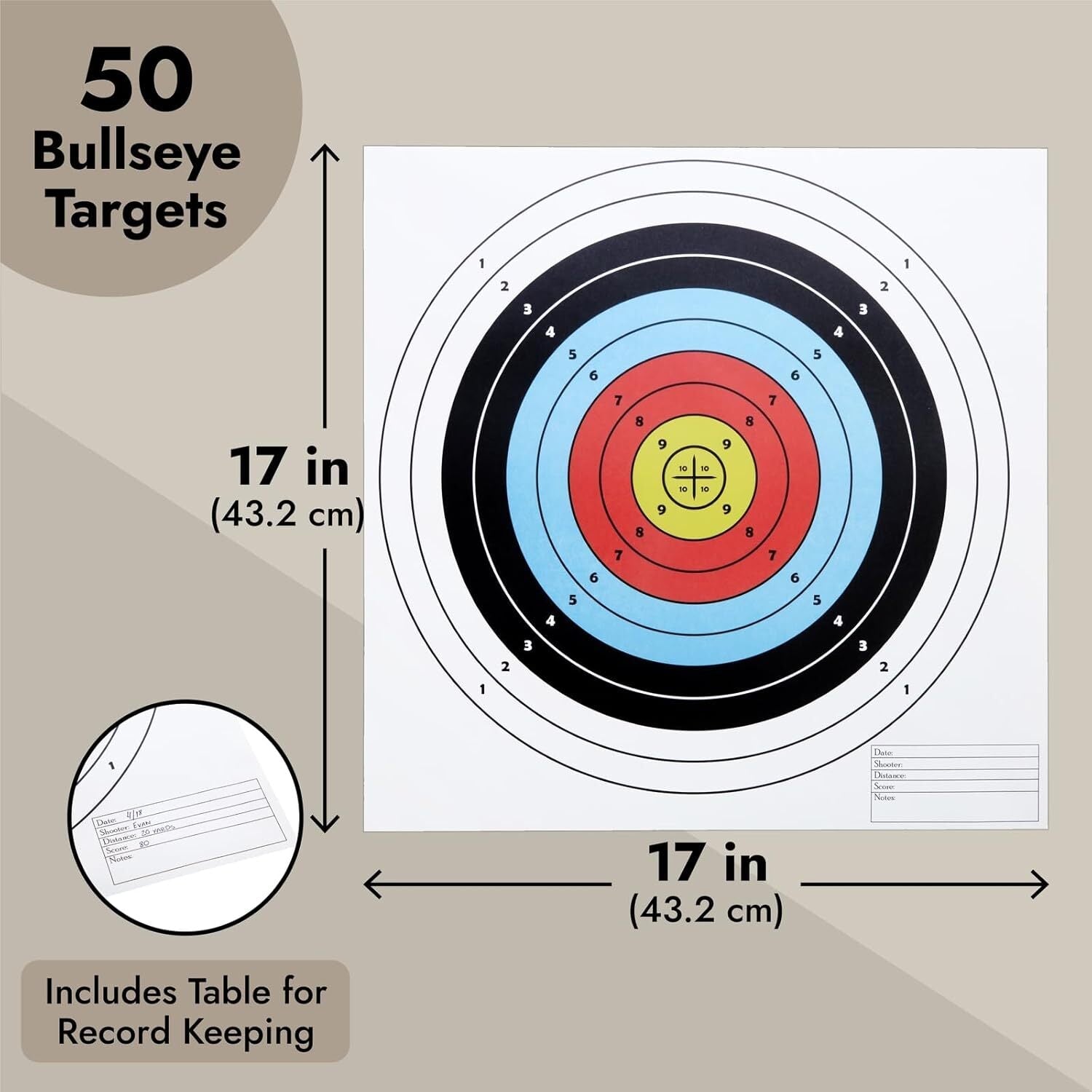 new Okuna Outpost 50-Pack Bullseye Large Paper Shooting Range Targets for Pistol...