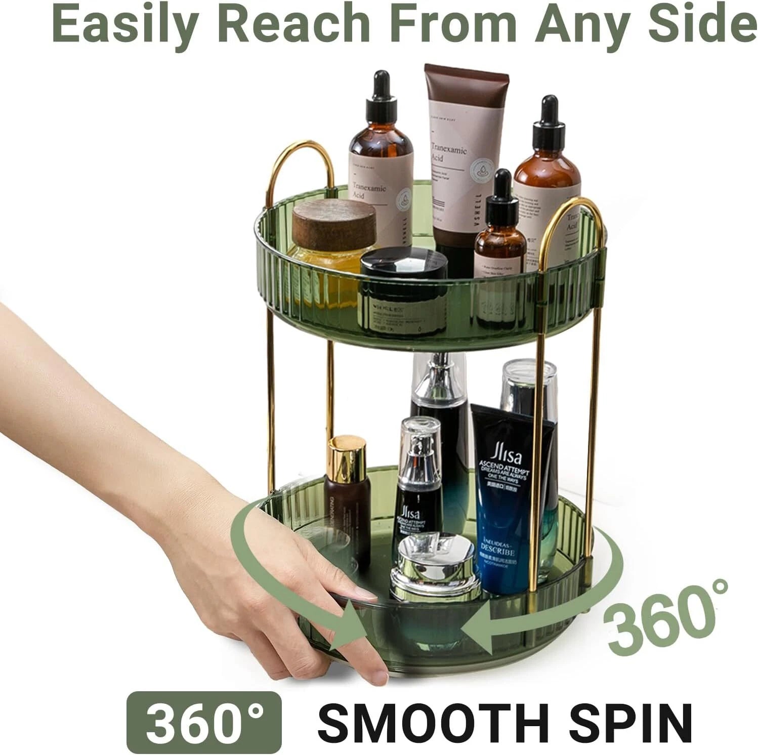 360 Rotating Makeup Organizer,2 Tier Large Capacity Cosmetics Organizers 07FC0E-D4 - KOEEK