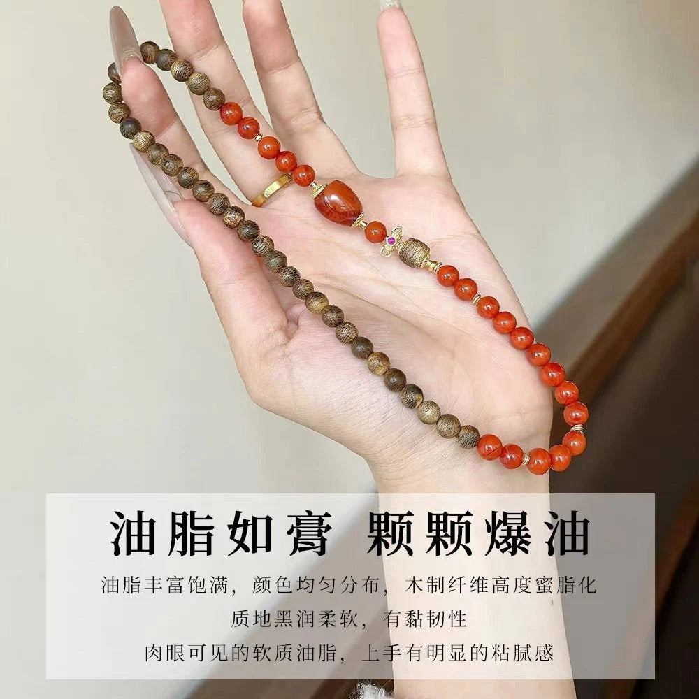 Natural Nha Trang White Qinan Agarwood Bracelet Double Strand Womens Gift 07FC0E-D4 - KOEEK