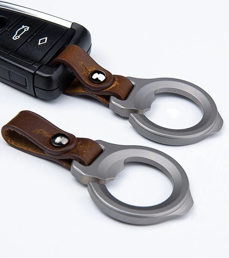 EDC Titanium Alloy + Leather Keychain Car Key Bag Portable Opener Crowbar Cutter EDC - KOEEK