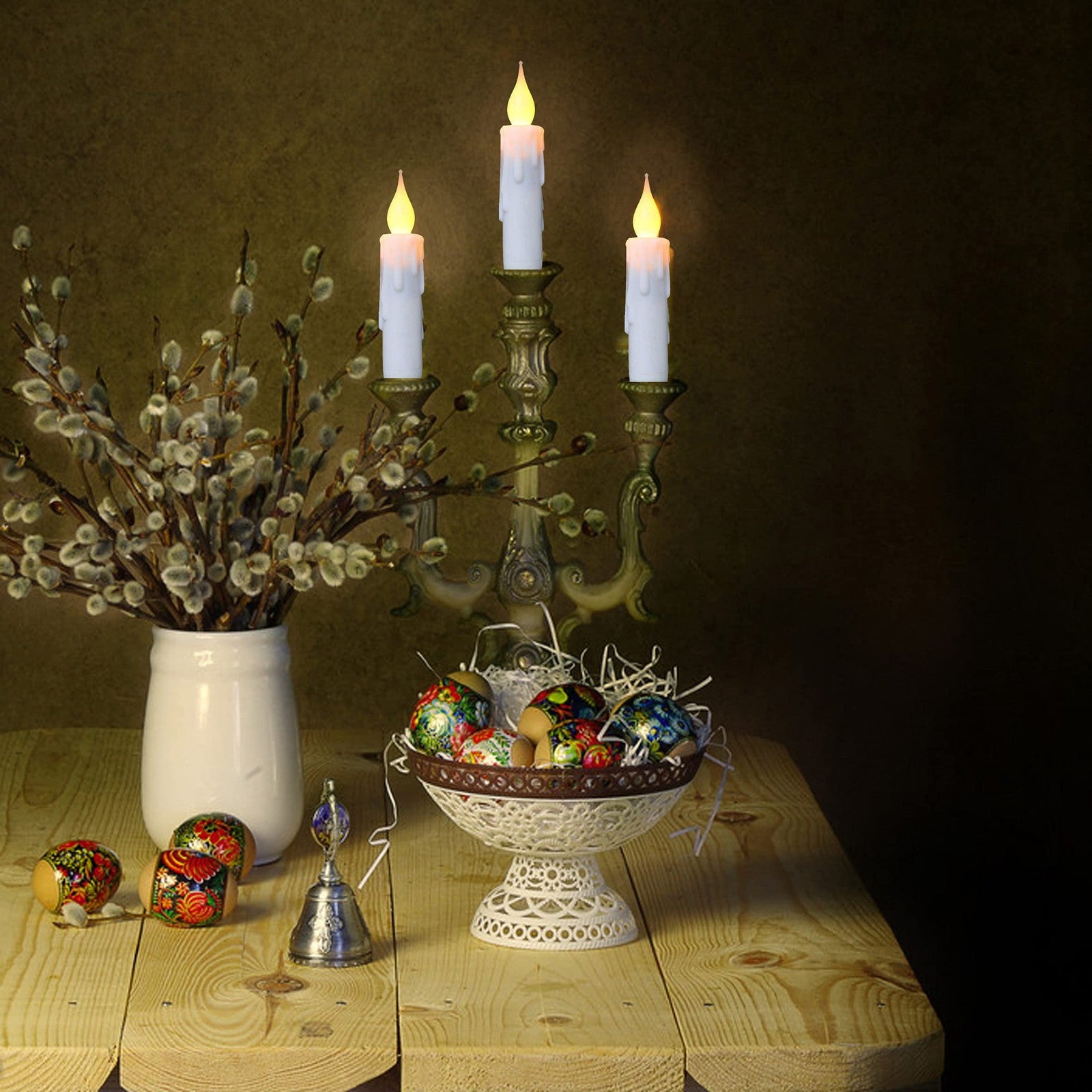 .White Short Taper Candles Battery Operated Flickering Small Flameless Taper