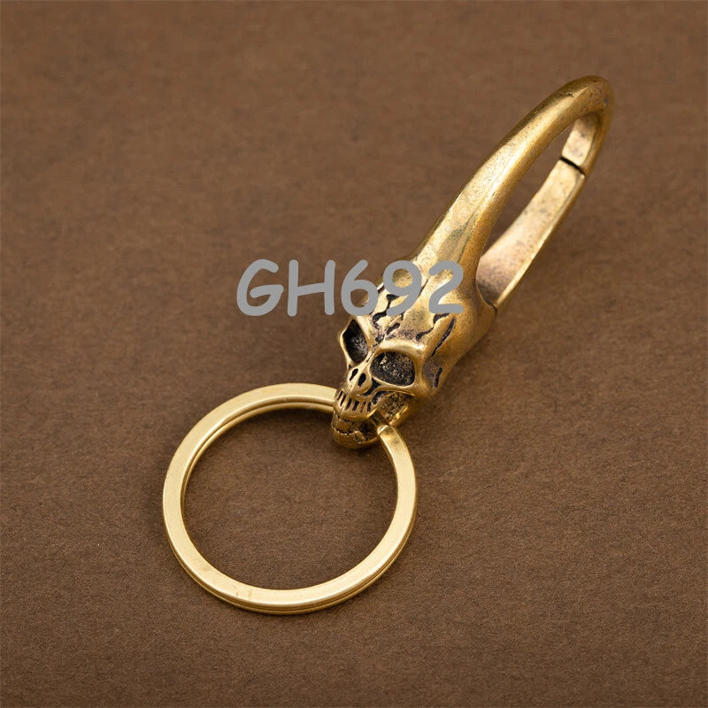 Solid Brass Skull KeyChain Keyring Split Ring Punk GH692 07FC0E-D4 - KOEEK