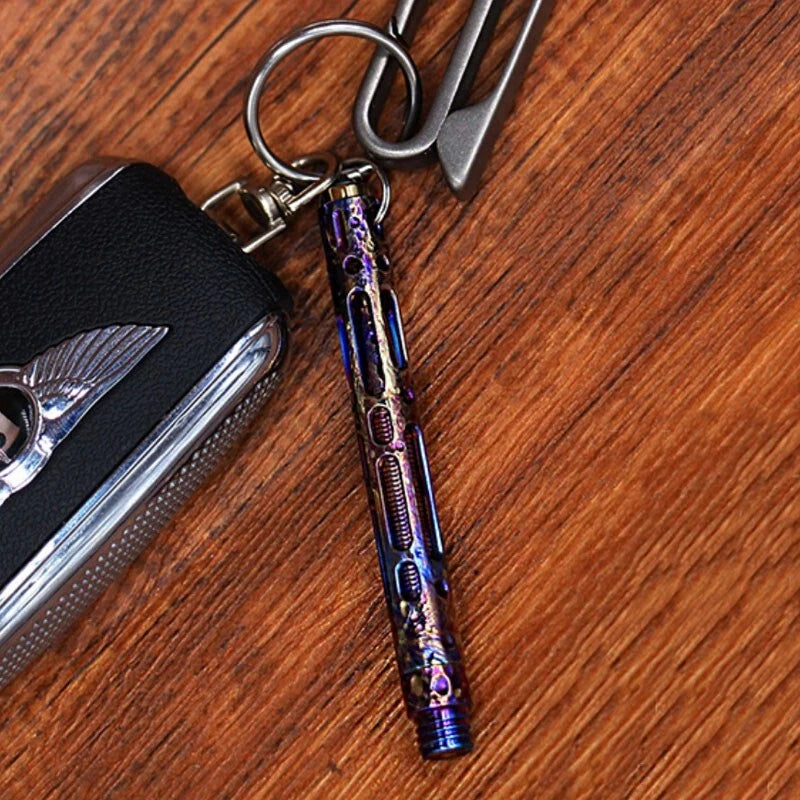 Min EDC Titanium Alloy Keychain Meteorite Pattern BallPoint Pen Pocket Outdoor 07FC0E-D4 - KOEEK