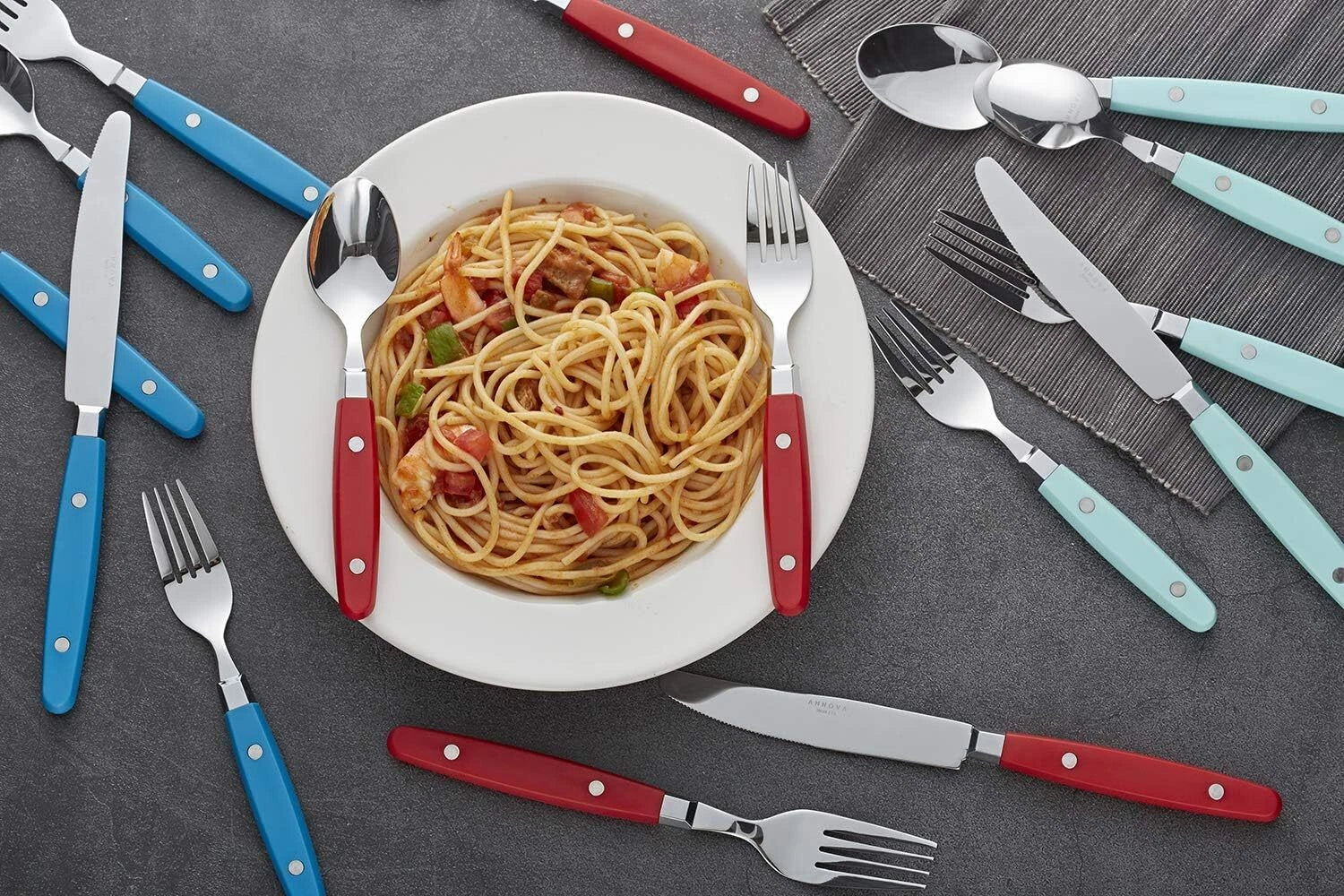 Silverware Set of 20 Stainless Steel Flatware with Colored Handle Rivets 07FC0E-D4 - KOEEK