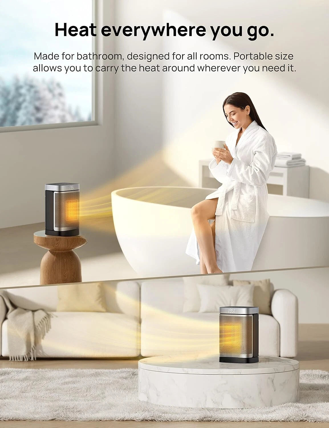 Bathroom and Indoor Space Heater,Portable Heater,1500 Watt Safe & Quiet 5 Modes 07FC0E-D4 - KOEEK