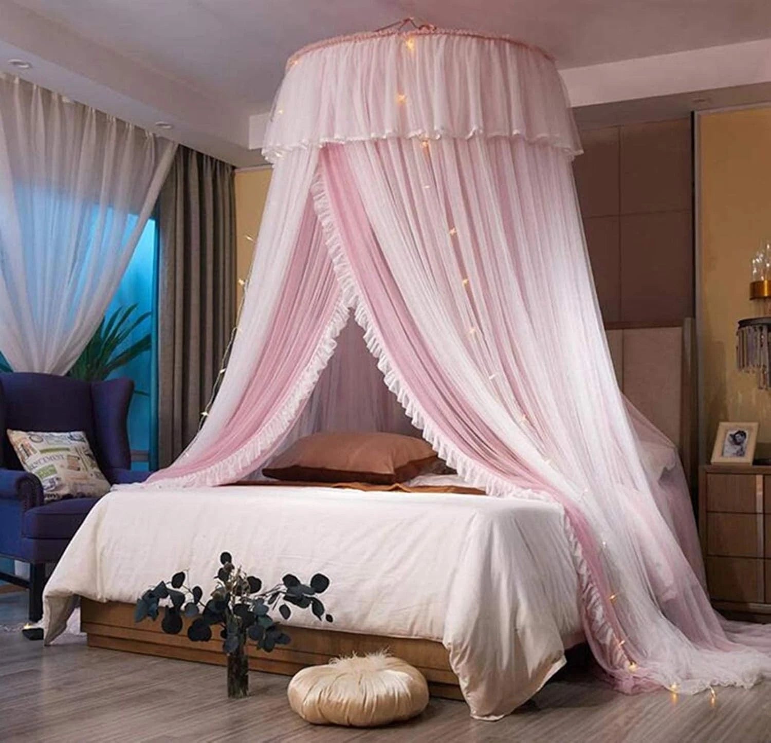 Bed Canopy Princess for Girls,Bed Canopy Curtain Double Layer Sheer Mesh 07FC0E-D4 - KOEEK