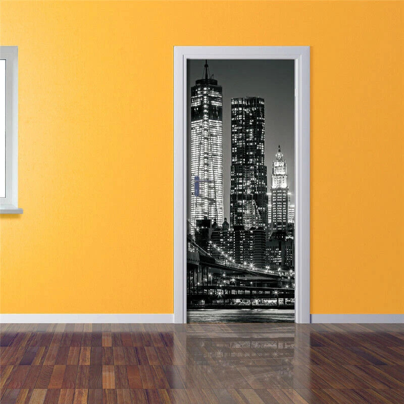 3D Self-Adhesive Door City Night View Wrap Mural Wall Art Sticker Home Decal HOME - KOEEK
