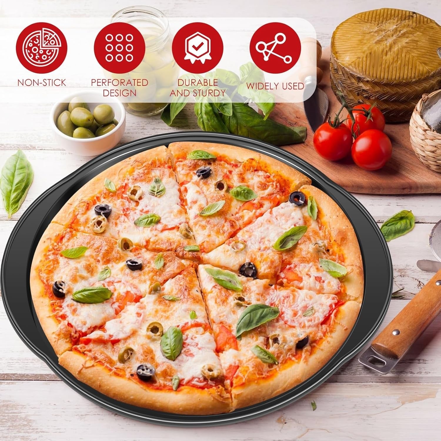 new 2Pcs Pizza Pans with Holes, 14in Round Tray for Oven, Non-stick Black 07FC0E-D4 - KOEEK