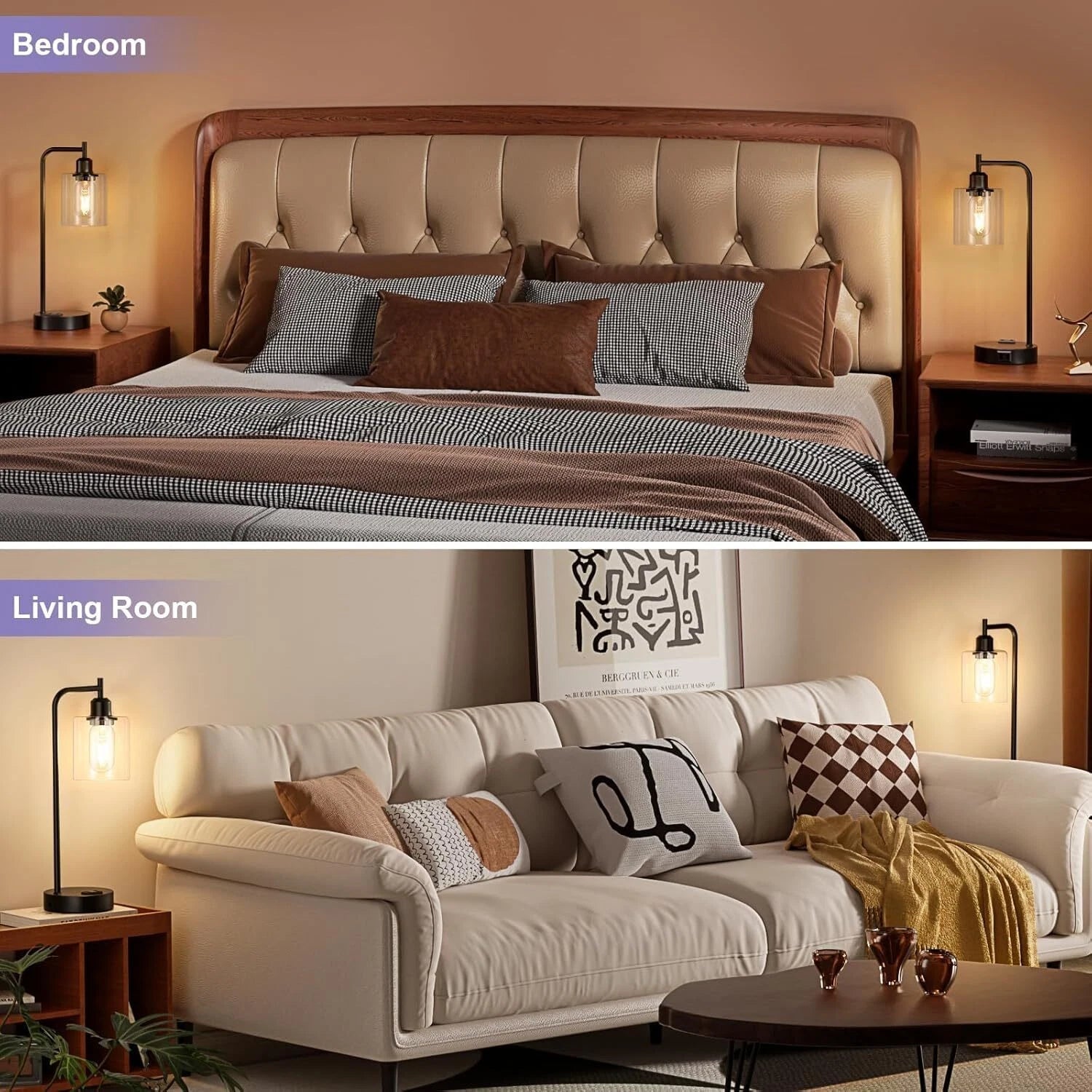Industrial Touch Table Lamps for Bedrooms Set of 2 - 3-Way Dimmable Nightstand 07FC0E-D4 - KOEEK