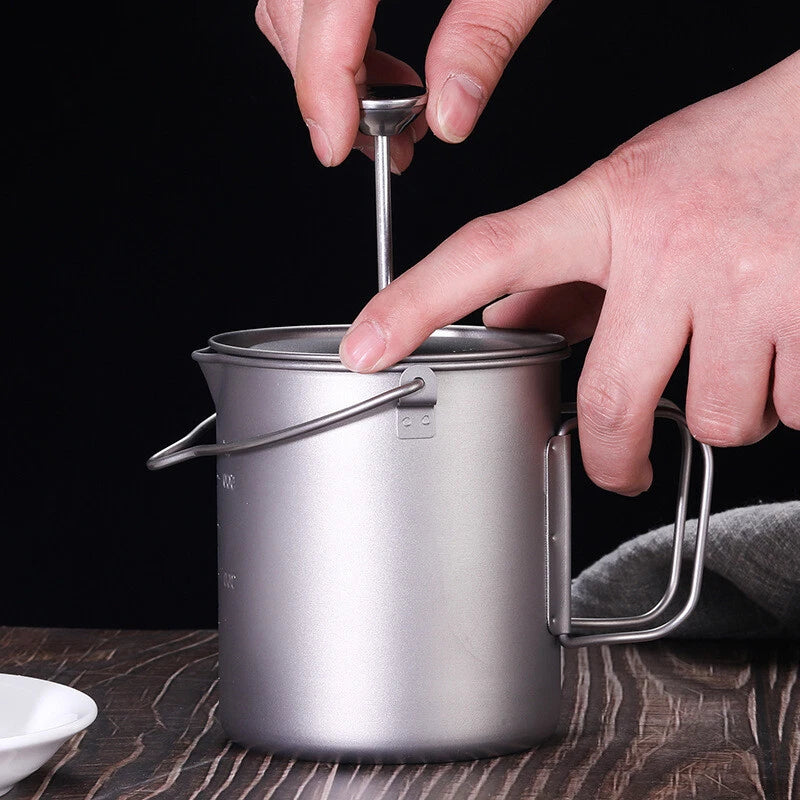 750ml Camping Coffee Pot with French Press Outdoor Cup Mug Cookware for Hiking 07FC0E-D4 - KOEEK